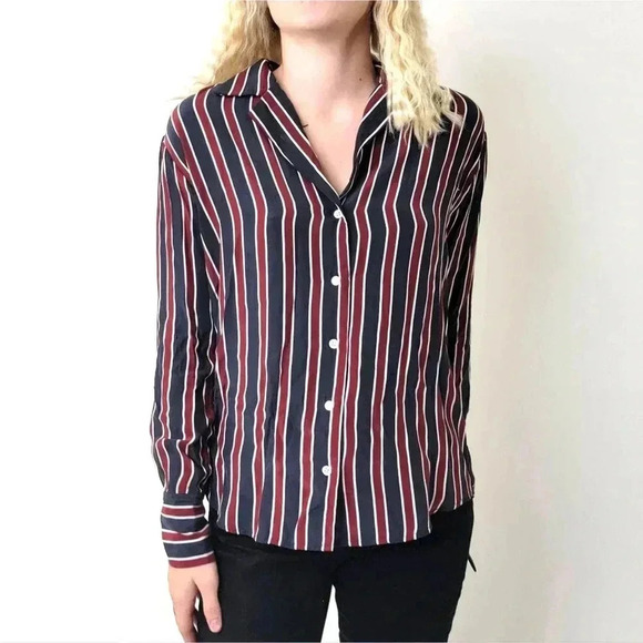 Frame Denim Tops - Frame Silk Striped Button Down Long Sleeve Shirt - S